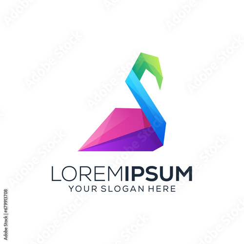 Abstract colorful swan logo design photo