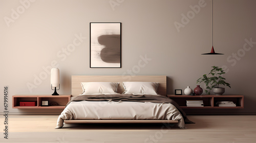 3D rendering modern style bedroom background  bedroom decoration design  white canvas on the wall