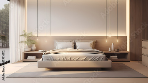 3D rendering modern style bedroom background  bedroom decoration design  white canvas on the wall