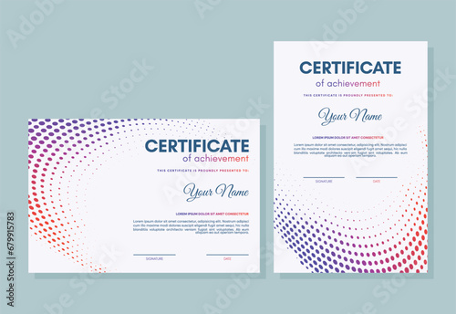 Colorful certificate of achievement template with wave abstract