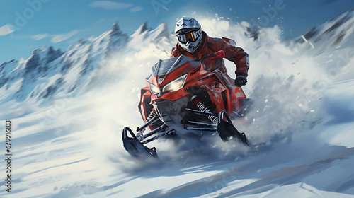driving snowmobile motor in winter, snow, sport © Altair Studio