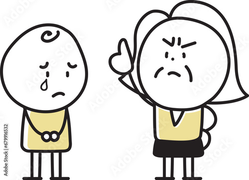 怒る女性と涙を流す男の子