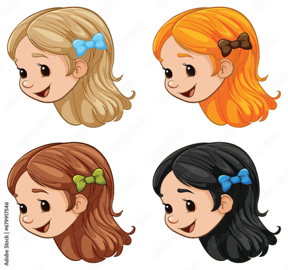 Cheerful Girls Smiling with Ribbons in Their Hair Cheerful Girls Smiling with Ribbons in Their Hair