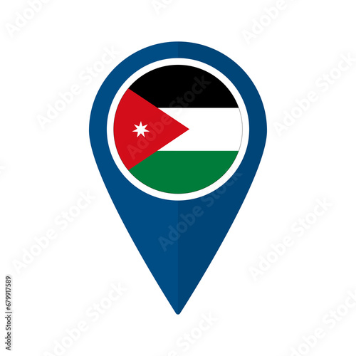 Flag of Jordan flag on map pinpoint icon isolated blue color