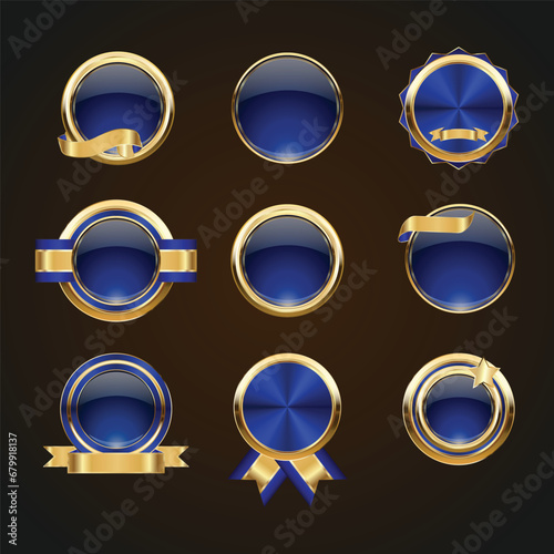 Luxury golden blue badges and labels. Retro vintage circle badge design