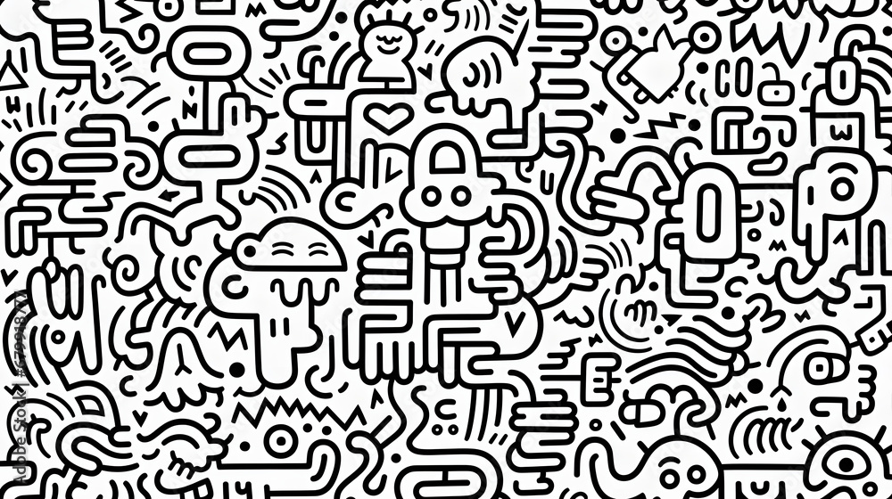 doodle art, on paper, colouring book, pattern
