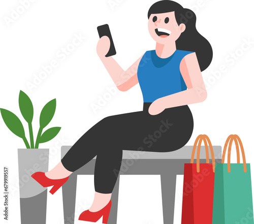 Online Shopping Girl Illustration