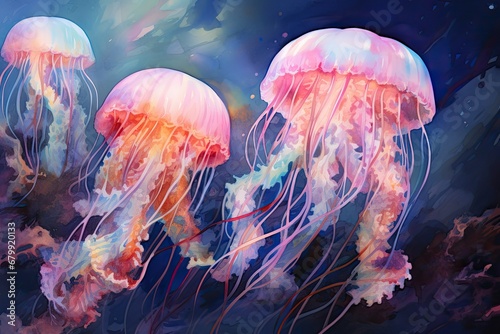 watercolor Jellyfish Ocean Water Jellyfish watercolor illustration. Medusa painting