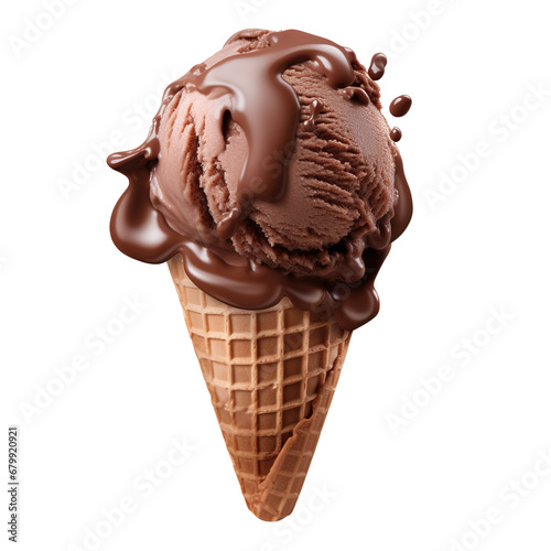Chocolate ice cream in a glass cup isolated on white transparent background, scoop, cone of ice cream, cutout, png, canva
