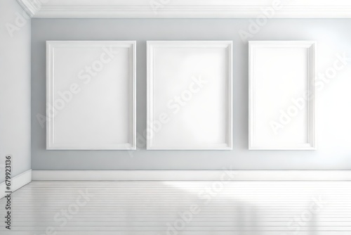 empty three-frame in a white, empty room.rendering in 3D