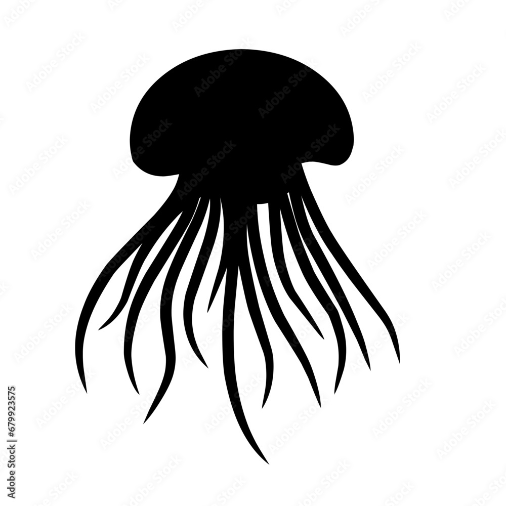 Jellyfish silhouette vector. Jellyfish silhouette can be used as icon, symbol or sign. Jellyfish icon vector for design of invertebrate, undersea or marine Jellyfish silhouette vector. Jellyfish silhouette can be used as icon, symbol or sign. Jellyfish icon vector for design of invertebrate, undersea or marine