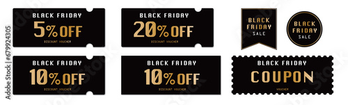 ブラックフライデーセールに使える黒と金のクーポンベクターデザイン素材セット1