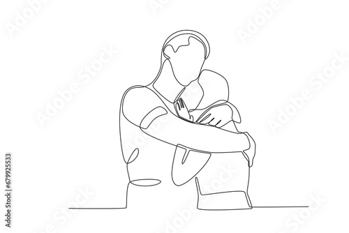 As if a lover hugs with love. National hugging day one-line drawing