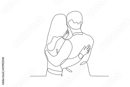 A couple hugging back view. National hugging day one-line drawing