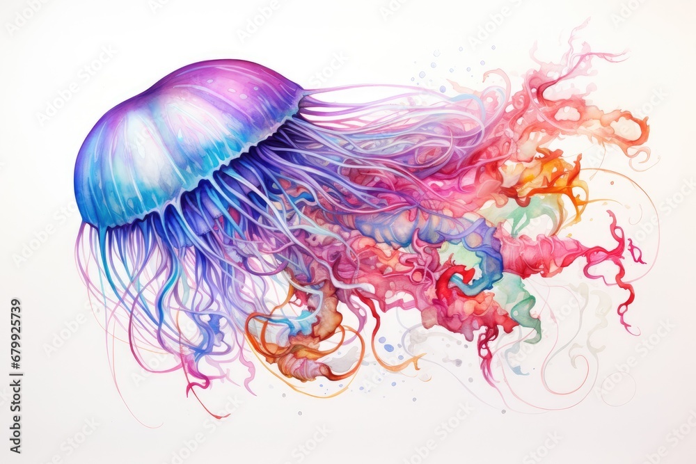 Fototapeta premium watercolor Jellyfish Ocean Water Jellyfish watercolor illustration. Medusa painting
