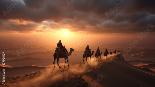 Camel caravan in the desert