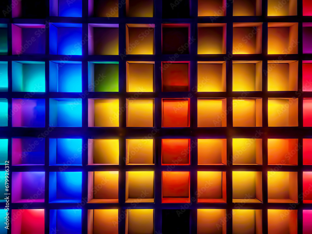 光り輝く分解されたカラフルな立方体