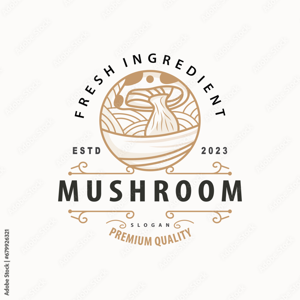 Mushroom Logo, Simple Minimalist Retro Plant Silhouette Plantation Design Business Brand Mushroom Logo, Simple Minimalist Retro Plant Silhouette Plantation Design Business Brand