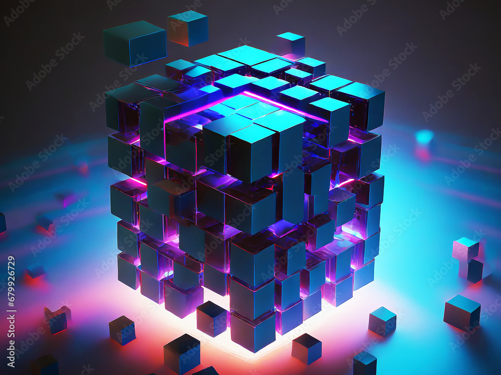 分解された立方体と光の効果 Stock Illustration | Adobe Stock