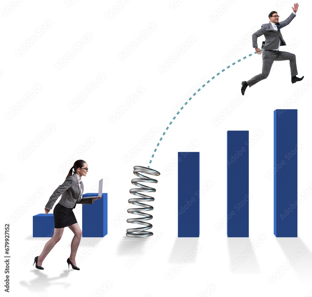 Fototapeta premium Business people jumping over bar charts