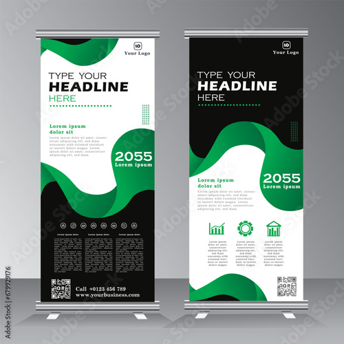 Green Business Roll Up Banner flat design template, Abstract Geometric banner template Vector illustration set, abstract presentation template,