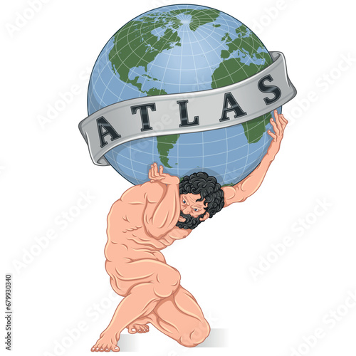 Titan Atlas holding the earth with ribbon