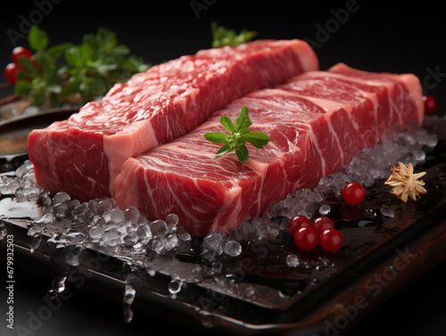 raw beef steak with rosemary