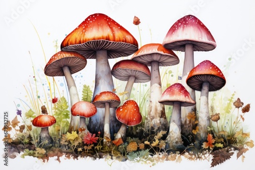 watercolor mushrooms painting Hand-drawn watercolor mushrooms © PinkiePie