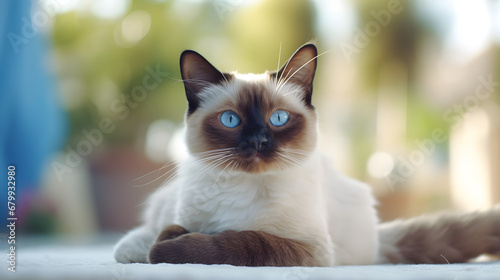 siamese cat in the bedroom photo