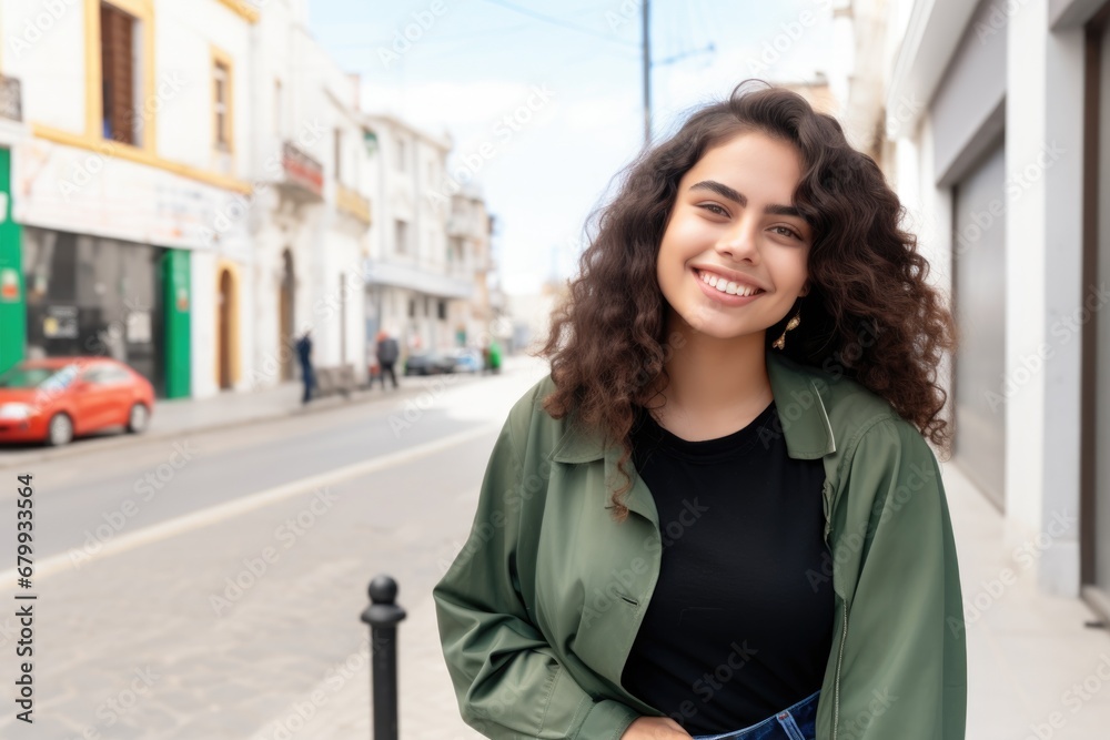 Smiling young hispanic posing at a beautiful city looking at the camera Smiling young hispanic posing at a beautiful city looking at the camera