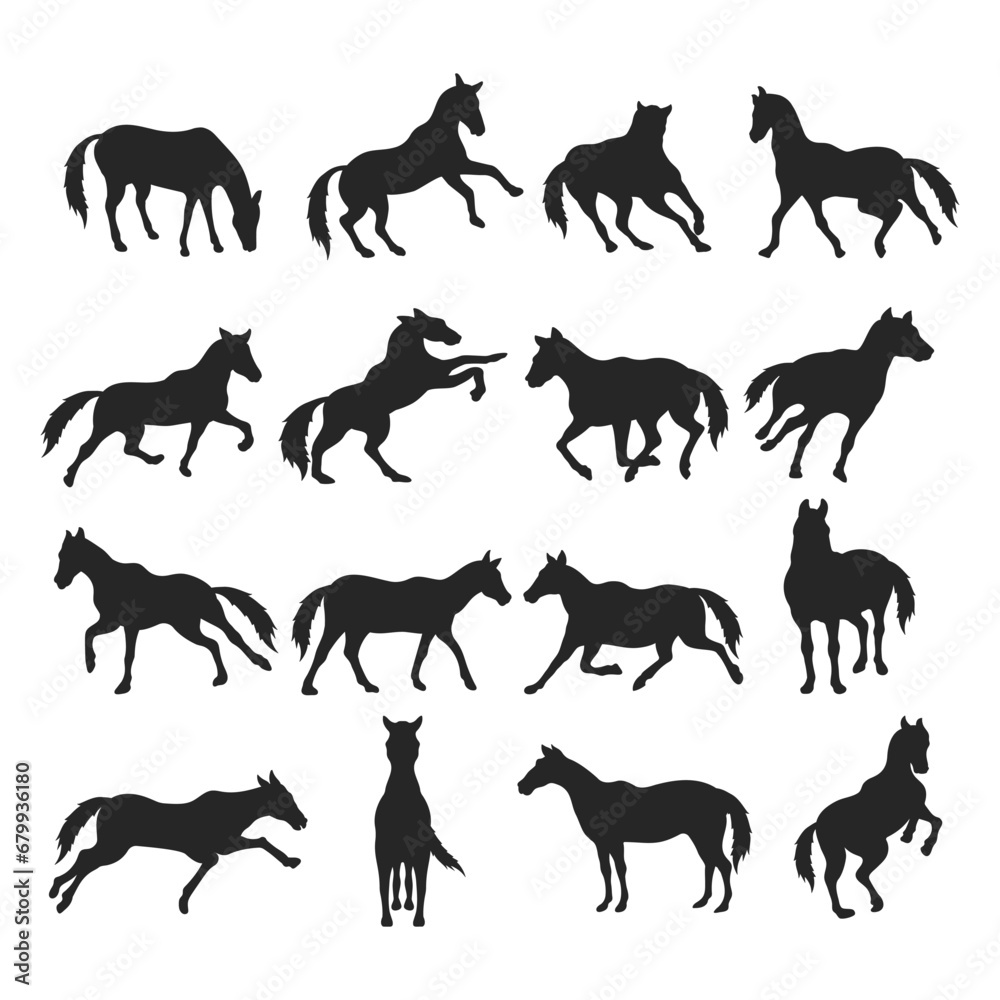 Running horse silhouette illustration, Vector horse racing bundle set