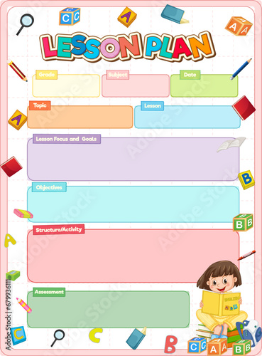 Happy Girl on Lesson Plan: Colorful Template