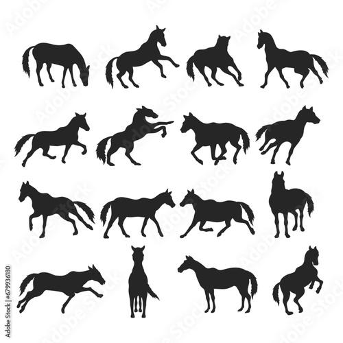 Fototapeta Naklejka Na Ścianę i Meble -  Running horse silhouette illustration, Vector horse racing bundle set