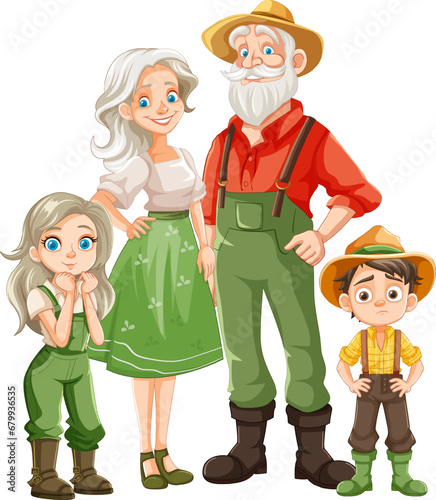 Joyful Farmer Family in Vector Cartoon Style