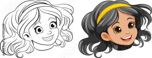 Smiling Girl Cartoon with Fancy Head Accessory