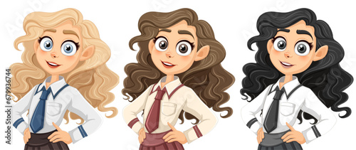 Beautiful Female Teen in High School Uniform Cartoon