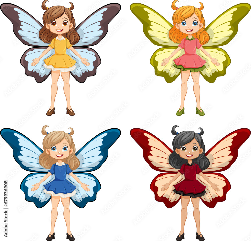 Four Cute Girls in Fantasy Fairy Dresses Four Cute Girls in Fantasy Fairy Dresses