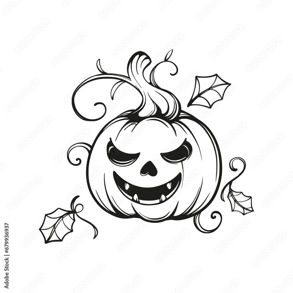 pumpkin halloween silhouette line art coloring design