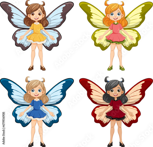 Four Cute Girls in Fantasy Fairy Dresses