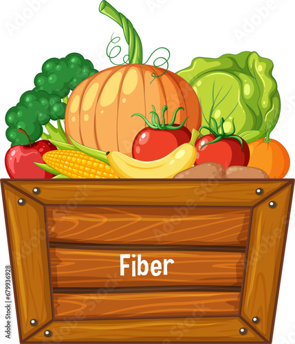 Colorful Wooden Crate Filled with Fresh Fruits and Vegetables