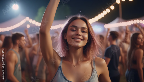 Gorgeous woman dancing at a music festival party