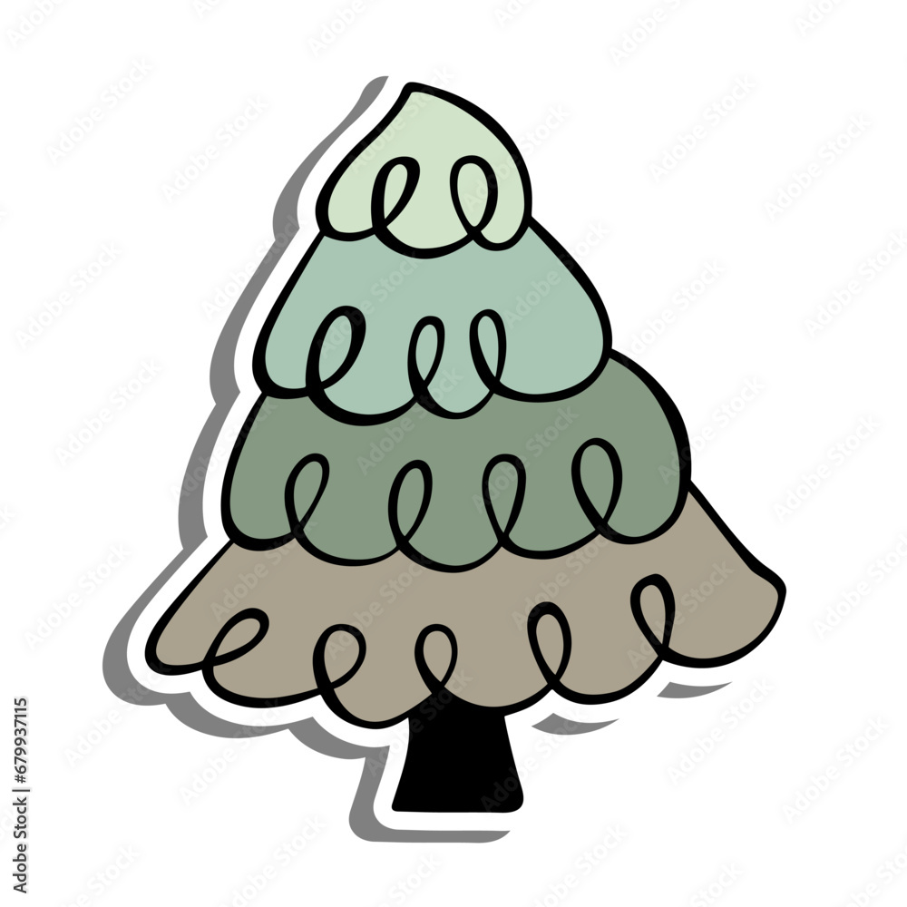Green Christmas Tree on white silhouette and gray shadow. Vector illustration for decoration or any design. Green Christmas Tree on white silhouette and gray shadow. Vector illustration for decoration or any design.