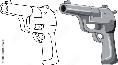 Simple Cartoon Gun and Doodle Outline for Coloring Pages
