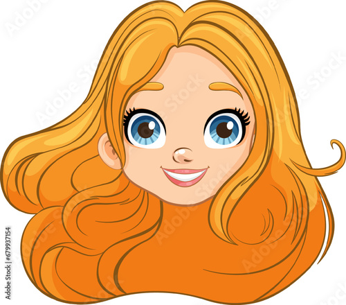 Smiling Woman with Big Eyes and Long Orange Hair
