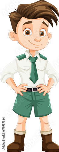 Cute Brown-Haired Boy in Cartoon Officer Uniform