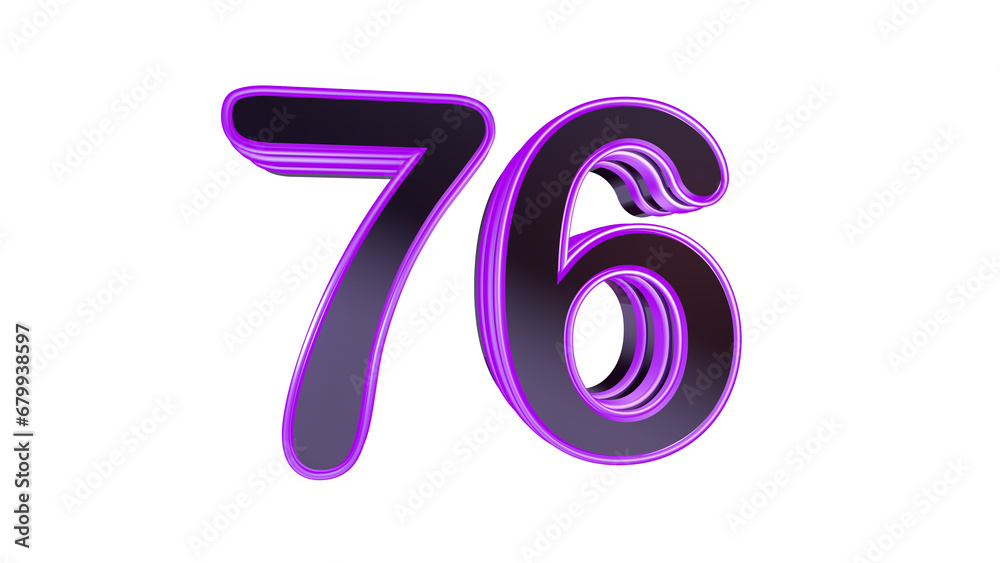 Purple glossy 3d number 76