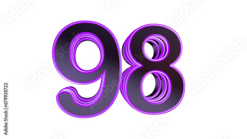 Purple glossy 3d number 98