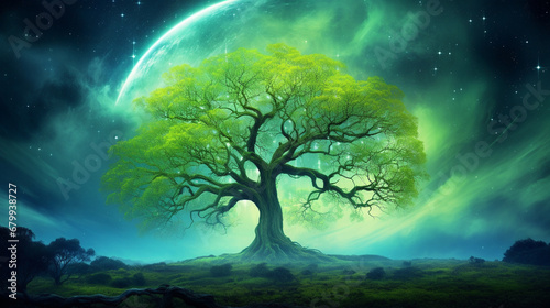 tree in the night HD 8K wallpaper Stock Photographic Image 