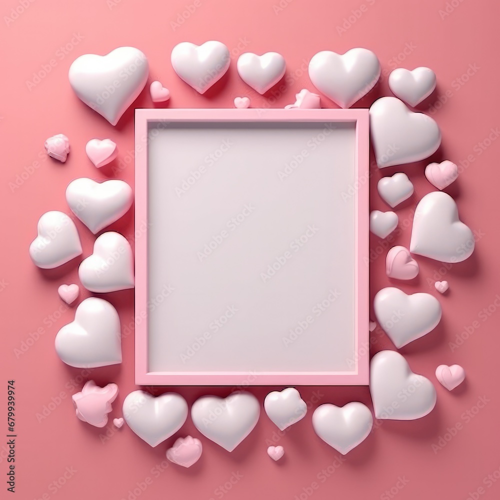 Happy Valentine's day with hearts on pink background frame, 3d render Happy Valentine's day with hearts on pink background frame, 3d render