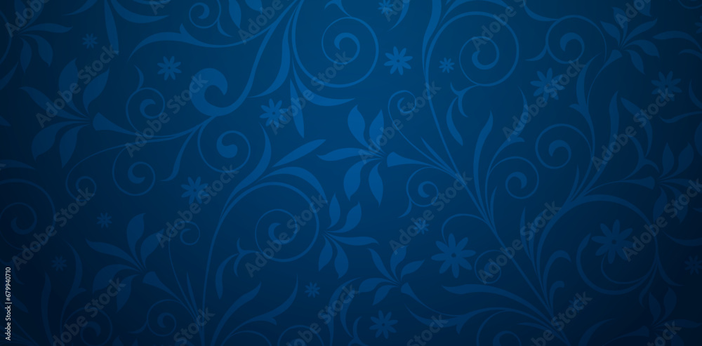 Vector illustration Dark blue background with floral ornament for Presentations marketing, decks, ads, books cover, Digital interface, print design template material, wedding invitation, greeting card - obrazy, fototapety, plakaty 